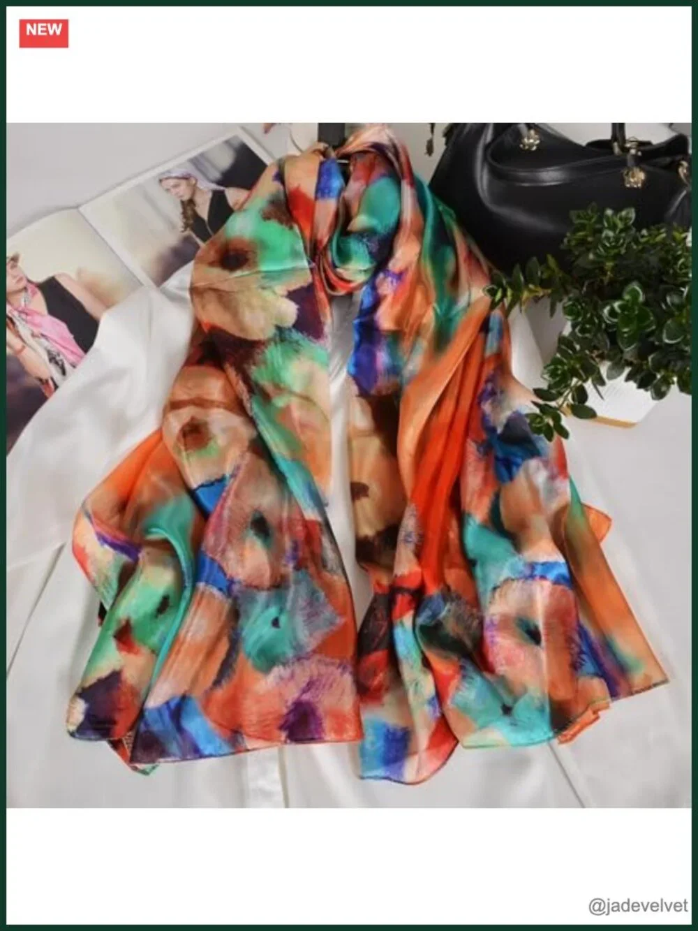 100% Mulberry Silk Floral Scarf Shawl Wrap 69x43